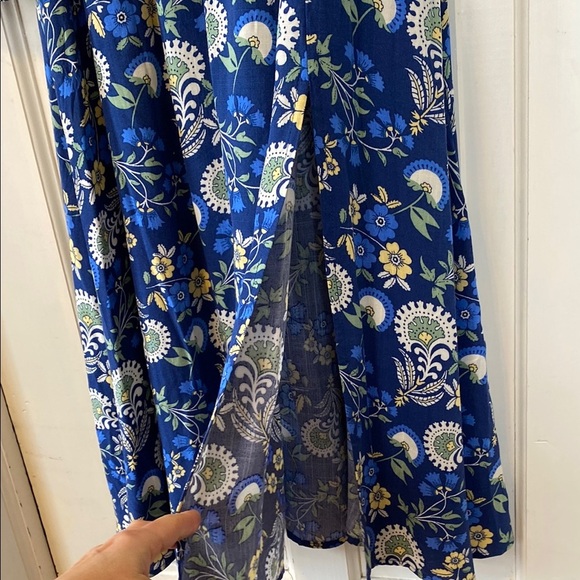 Springfield Floral Blue Midi Dress Long Balloon Sleeve Empire Boho Feminine - Picture 8 of 15